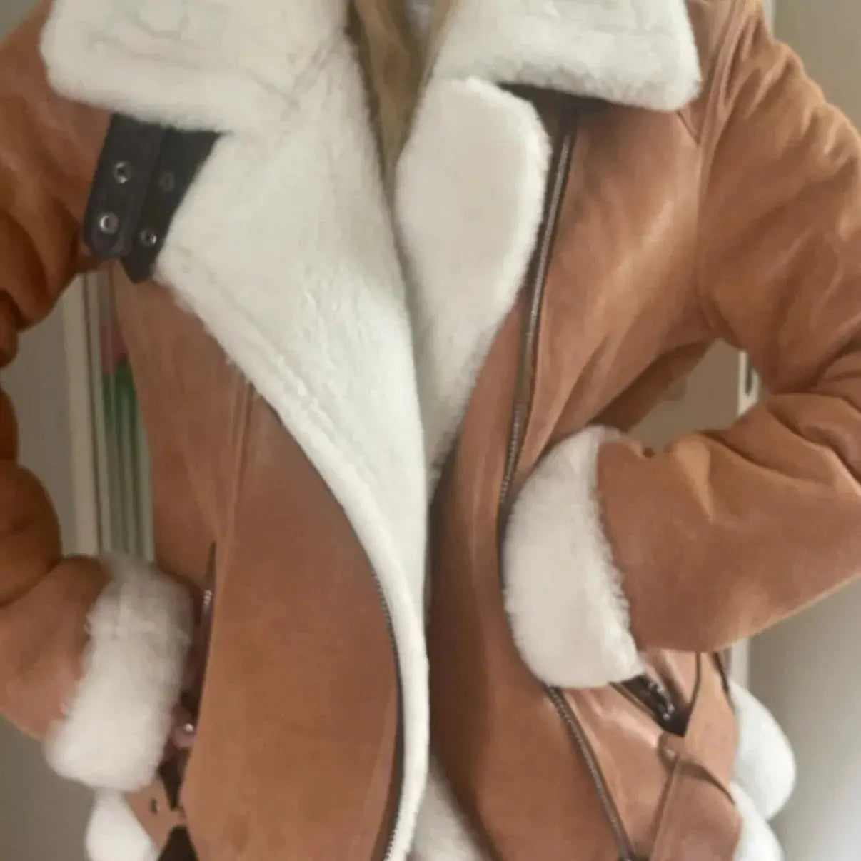 Women Real Sheep Skin Shearling Brown Jacket Coat My Store
