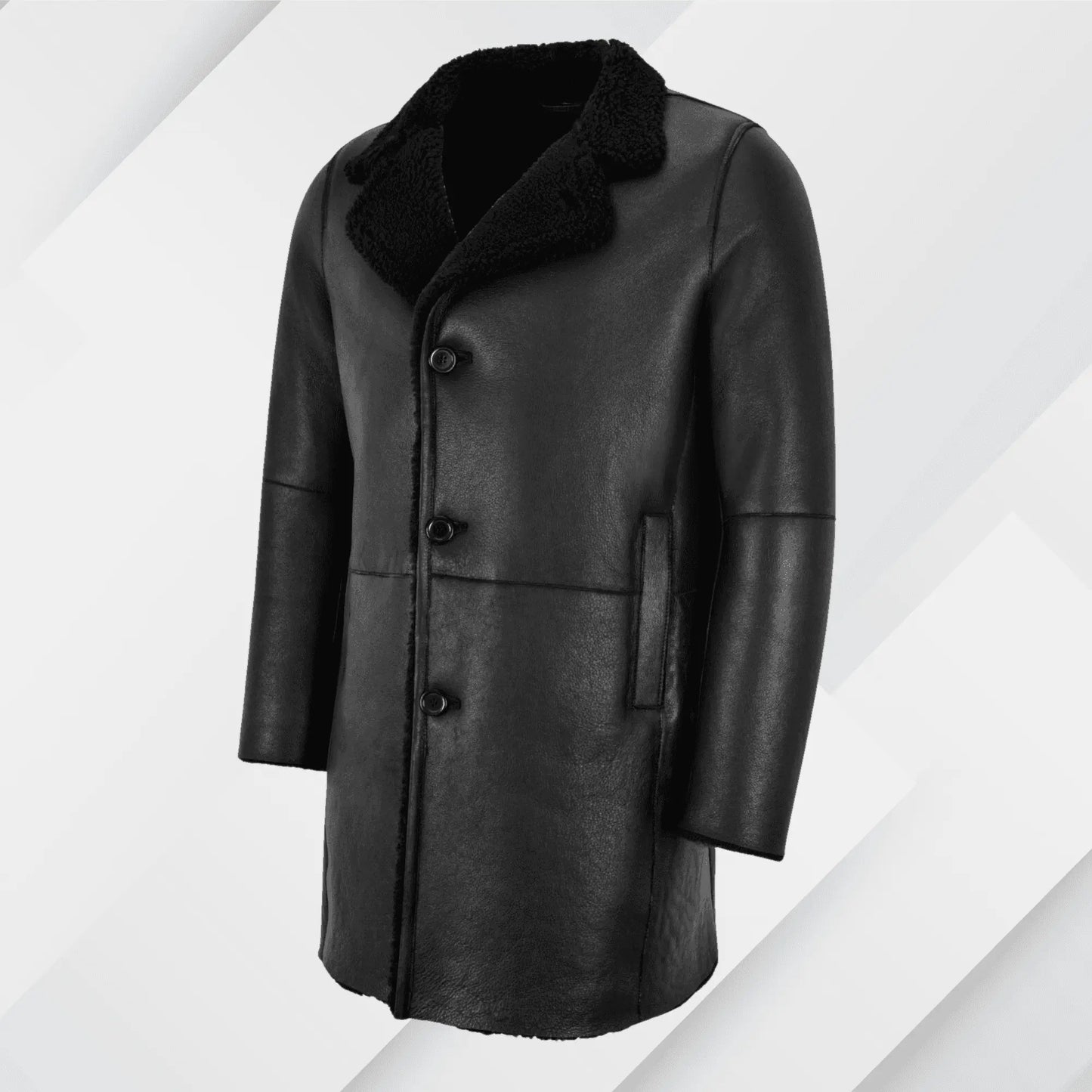 Men's Black Shearling Trench Coat – Buy Real Sheepskin Leather Jacket On Sale My Store