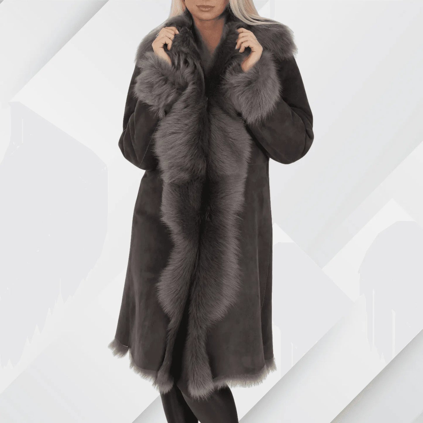 Women’s Toscana Sheepskin 3/4 Long Coat – Suede Shearling Luxury Jacket My Store