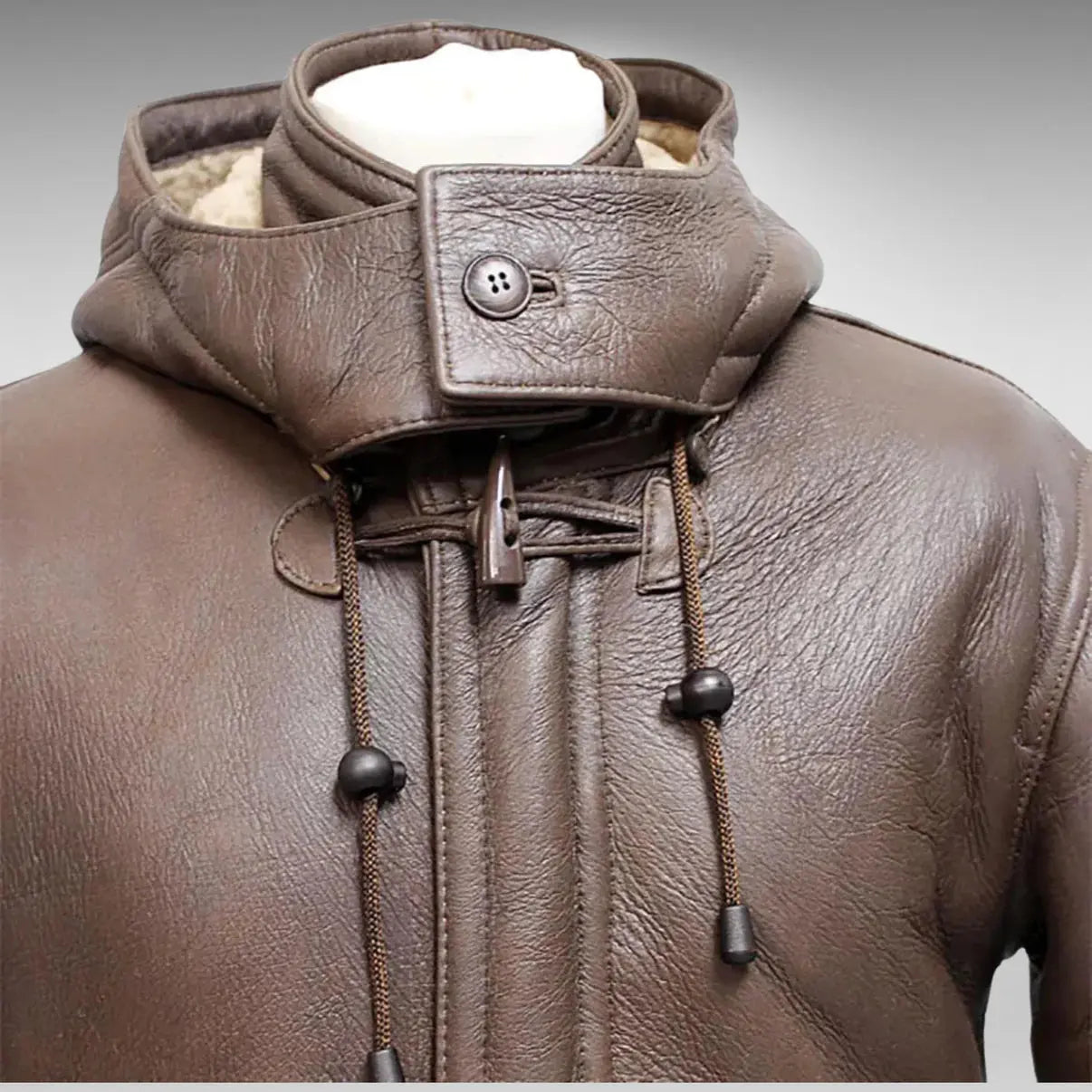 Men's Rufus Brown Real Shearling Sheepskin Leather Duffle Coat My Store