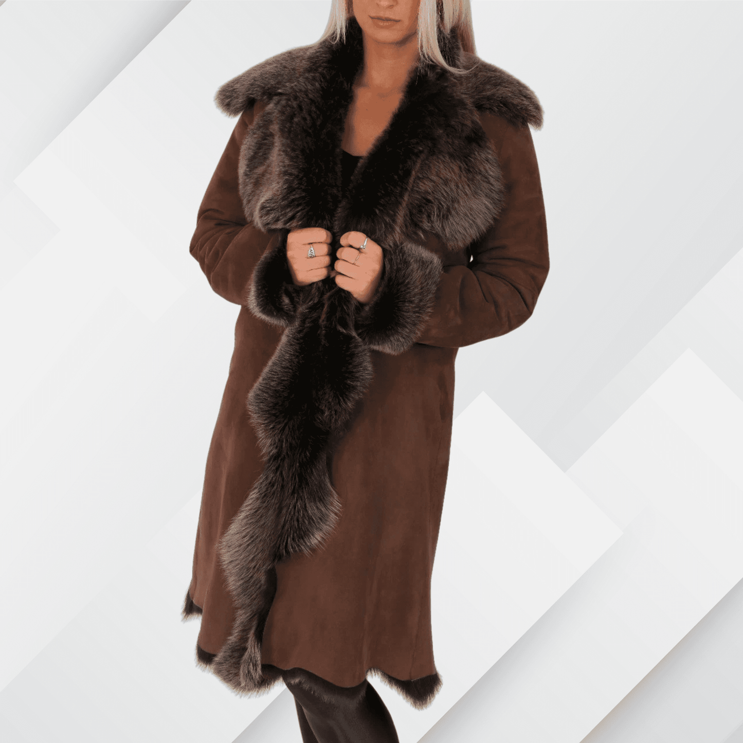 Women’s Toscana Sheepskin 3/4 Long Coat – Suede Shearling Luxury Jacket My Store