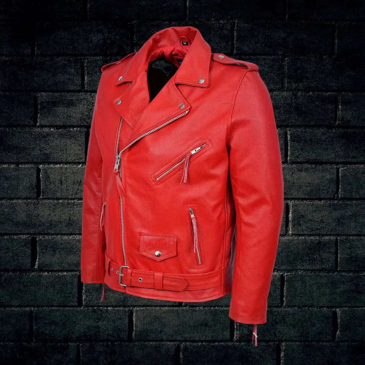 Men's Red Biker Leather Jacket, Motorcycle Motorbike Cowhide Leather Jacket, Gift for Him My Store