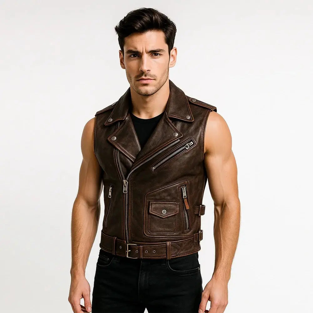 Men's Vintage Leather Motorcycle Vest – Custom Biker Bomber Jacket My Store
