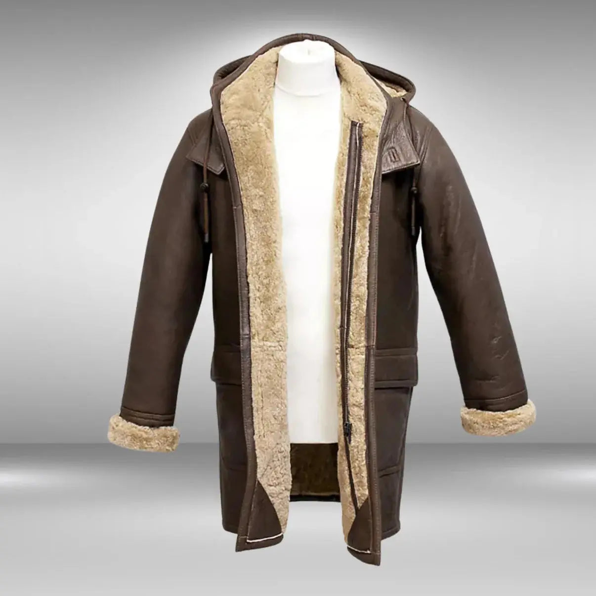 Men's Rufus Brown Real Shearling Sheepskin Leather Duffle Coat My Store