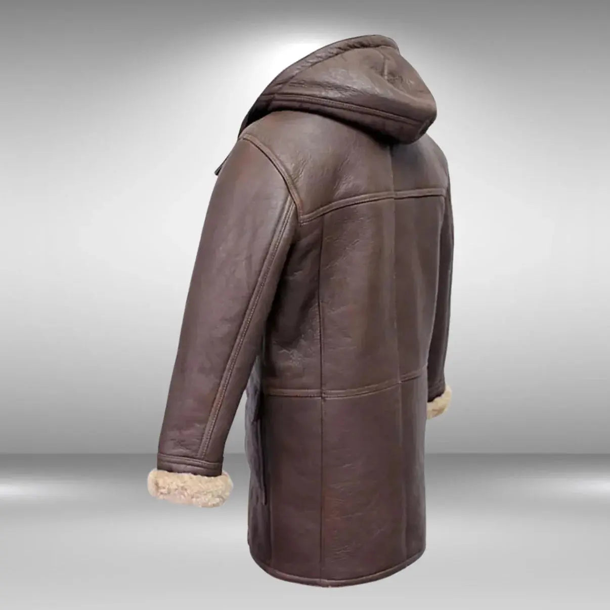 Men's Rufus Brown Real Shearling Sheepskin Leather Duffle Coat My Store