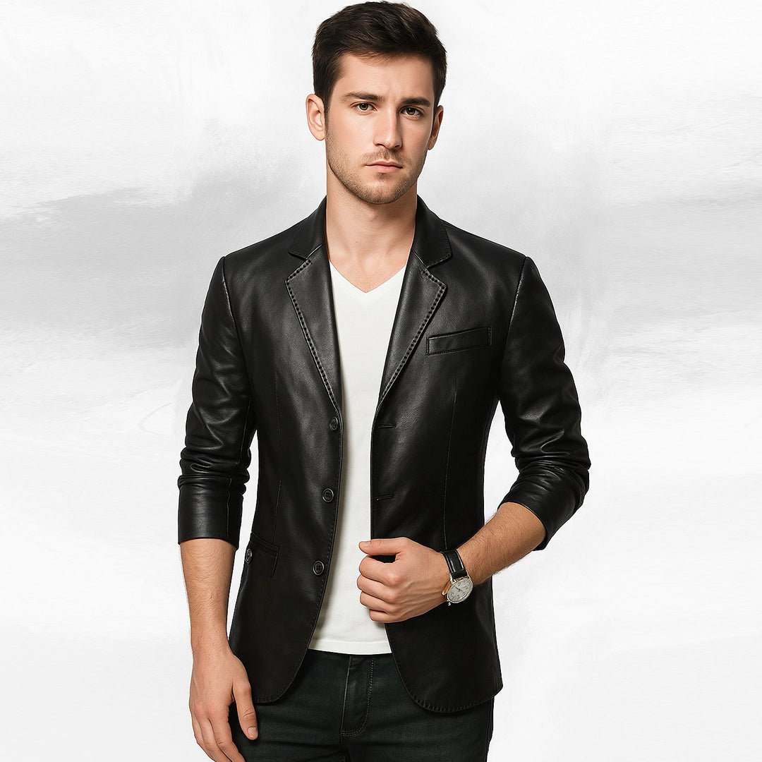 Buy Black 3 Button Leather Blazer – Men’s Genuine Lambskin-Lined Moto Blazer, Gift-Ready My Store