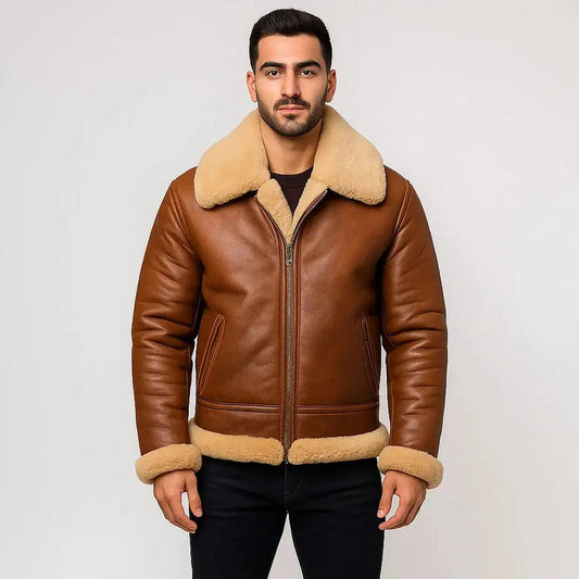 RAF B3 Shearling Bomber Jacket – Men’s Brown Sheepskin Leather Aviator Coat | Authentic WWII Pilot Style My Store