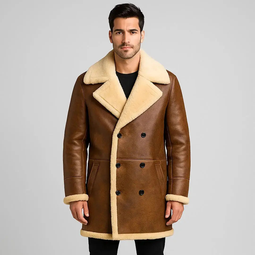 Men's Long Sheepskin Trench Coat – Stylish Full-Length Winter Coat My Store