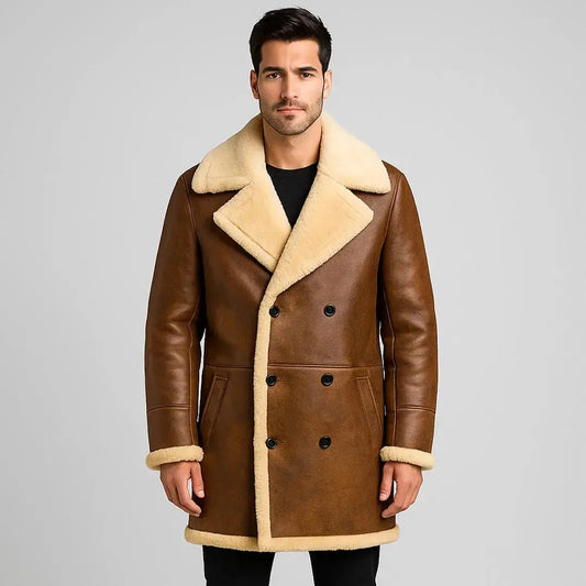 Men's Long Sheepskin Trench Coat – Stylish Full-Length Winter Coat My Store