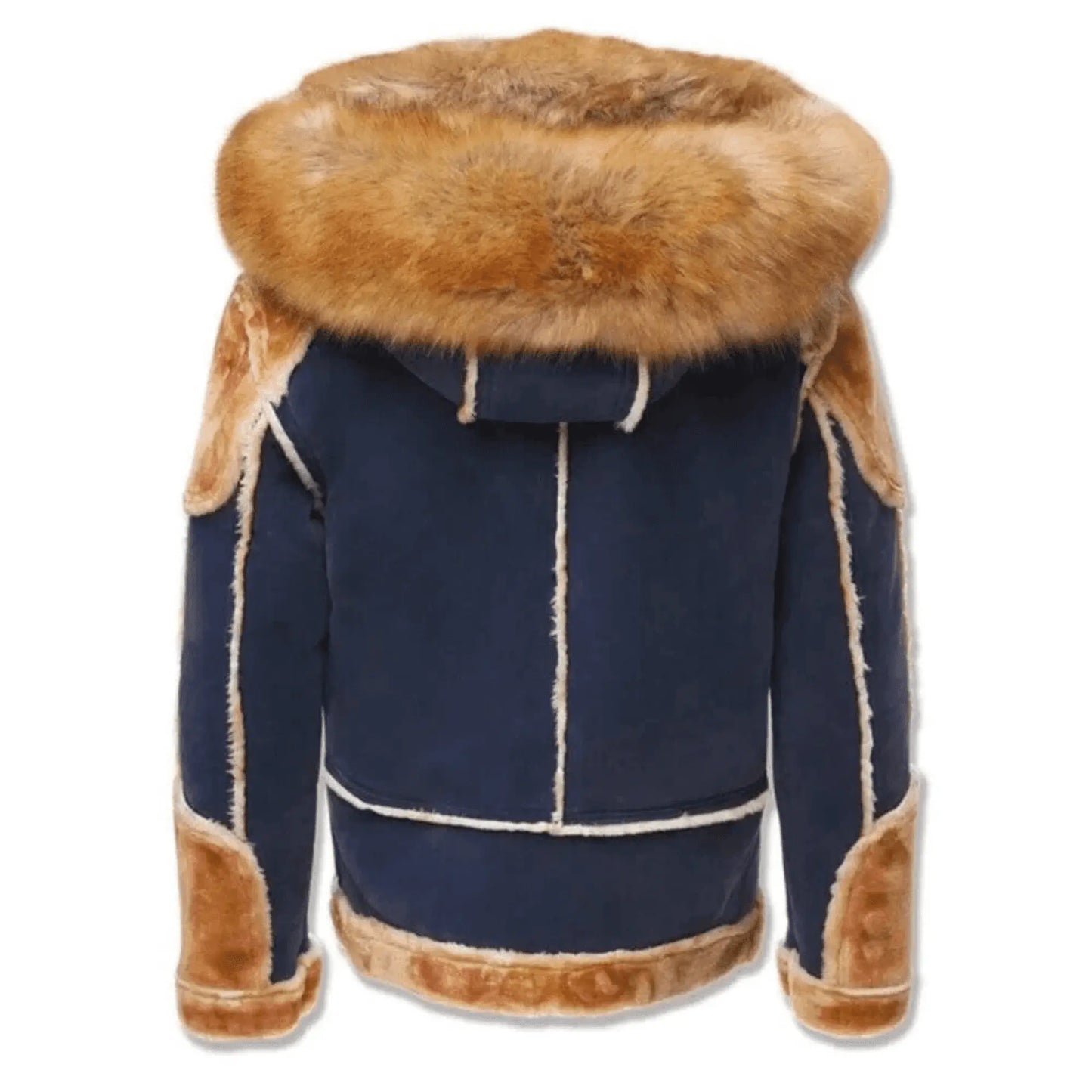 Men’s Brown & Navy Blue Shearling Moto Jacket – Retro Tan Fur-Lined Sheepskin Coat, Genuine Leather My Store