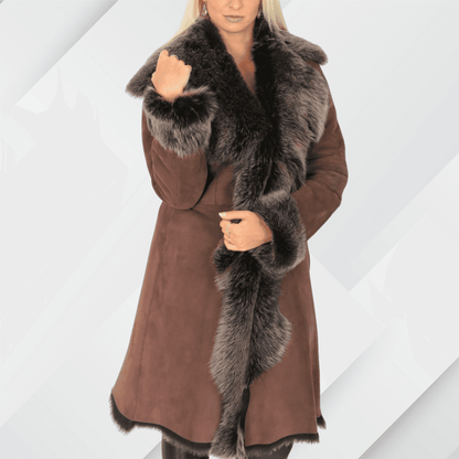 Women’s Toscana Sheepskin 3/4 Long Coat – Suede Shearling Luxury Jacket My Store