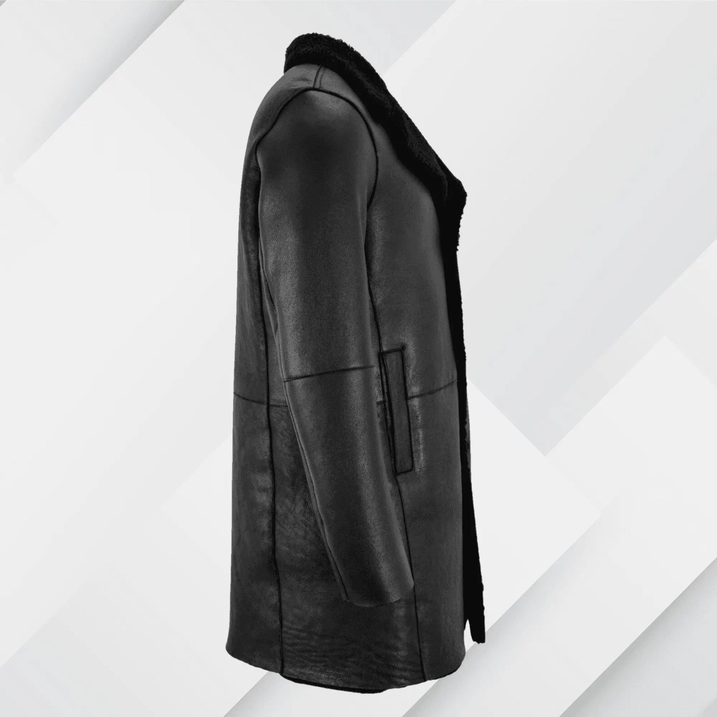 Men's Black Shearling Trench Coat – Buy Real Sheepskin Leather Jacket On Sale My Store