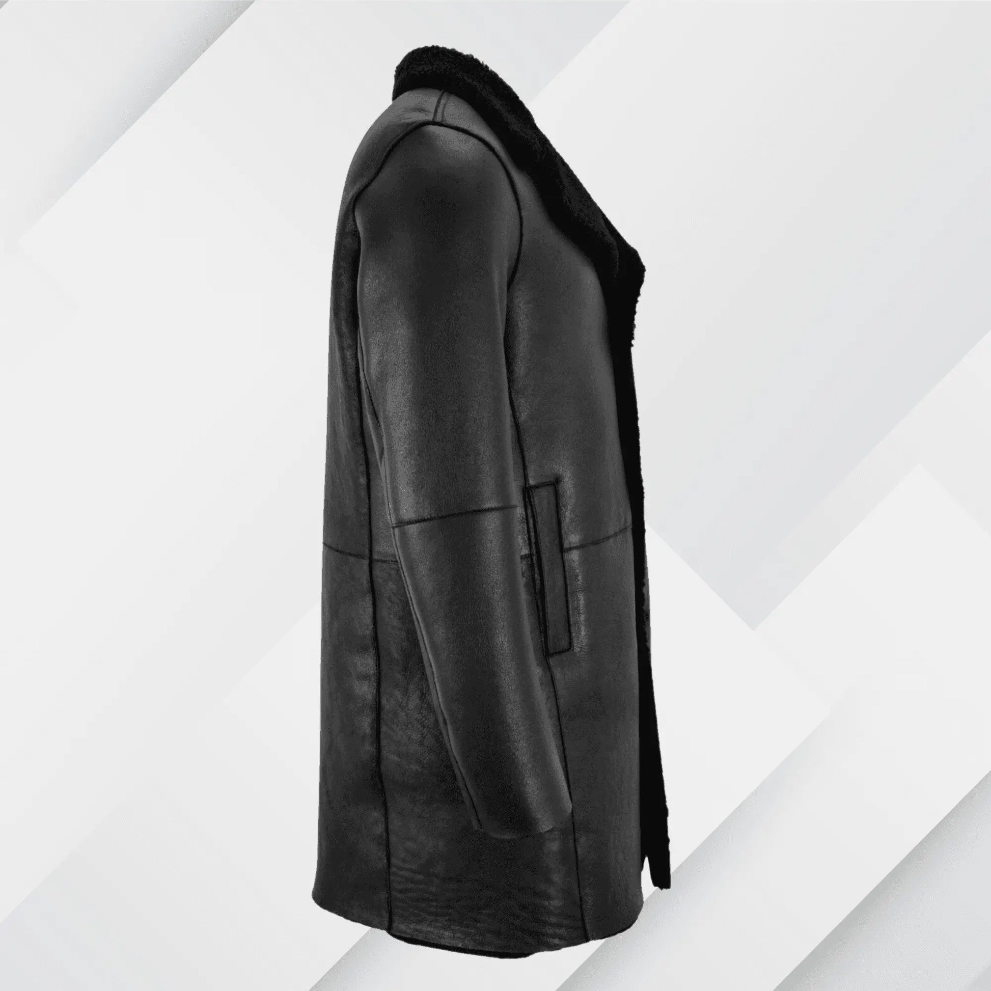 Men's Black Shearling Trench Coat – Buy Real Sheepskin Leather Jacket On Sale My Store