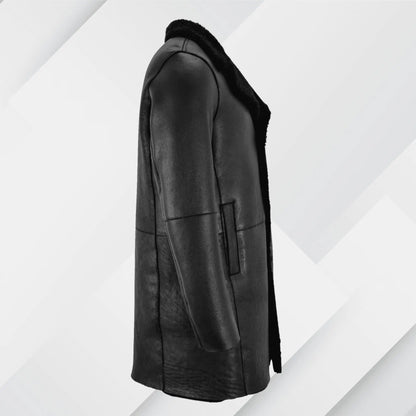 Men's Black Shearling Trench Coat – Buy Real Sheepskin Leather Jacket On Sale My Store