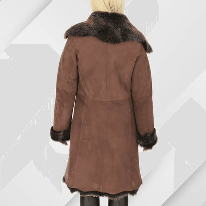 Women’s Toscana Sheepskin 3/4 Long Coat – Suede Shearling Luxury Jacket My Store