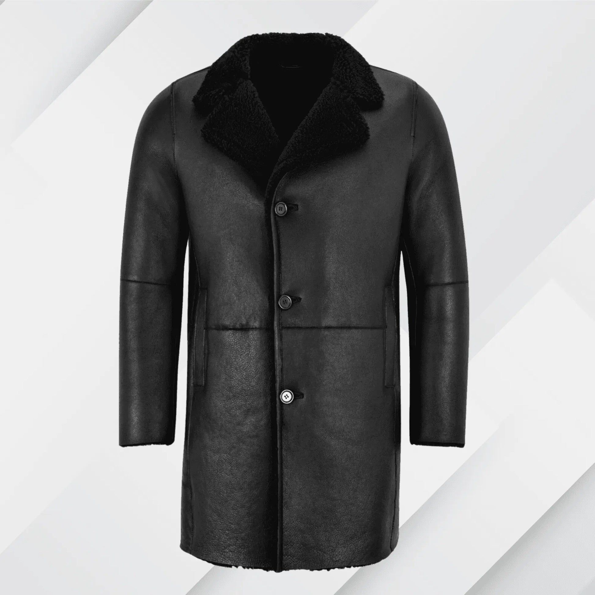 Men's Black Shearling Trench Coat – Buy Real Sheepskin Leather Jacket On Sale My Store