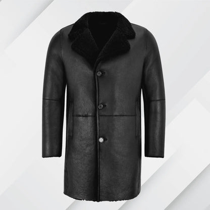 Men's Black Shearling Trench Coat – Buy Real Sheepskin Leather Jacket On Sale My Store