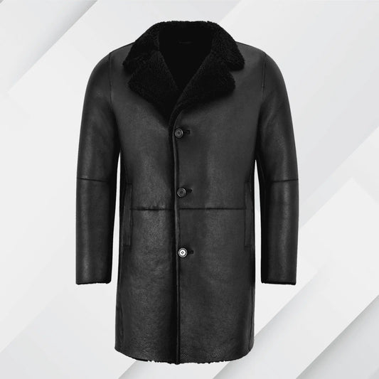 Men's Black Shearling Trench Coat – Buy Real Sheepskin Leather Jacket On Sale My Store