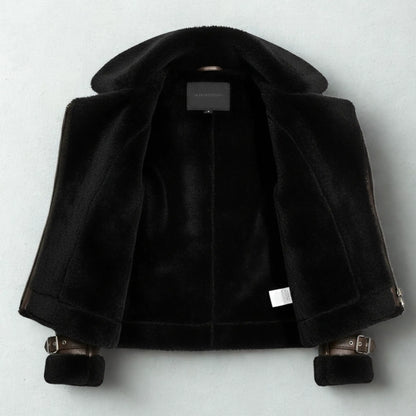 Brown Shearling Leather Coat with Black Fur Lining – Shop Luxe Moto Warmth Bakshi Artisanal