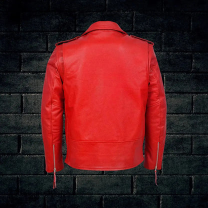 Men's Red Biker Leather Jacket, Motorcycle Motorbike Cowhide Leather Jacket, Gift for Him My Store
