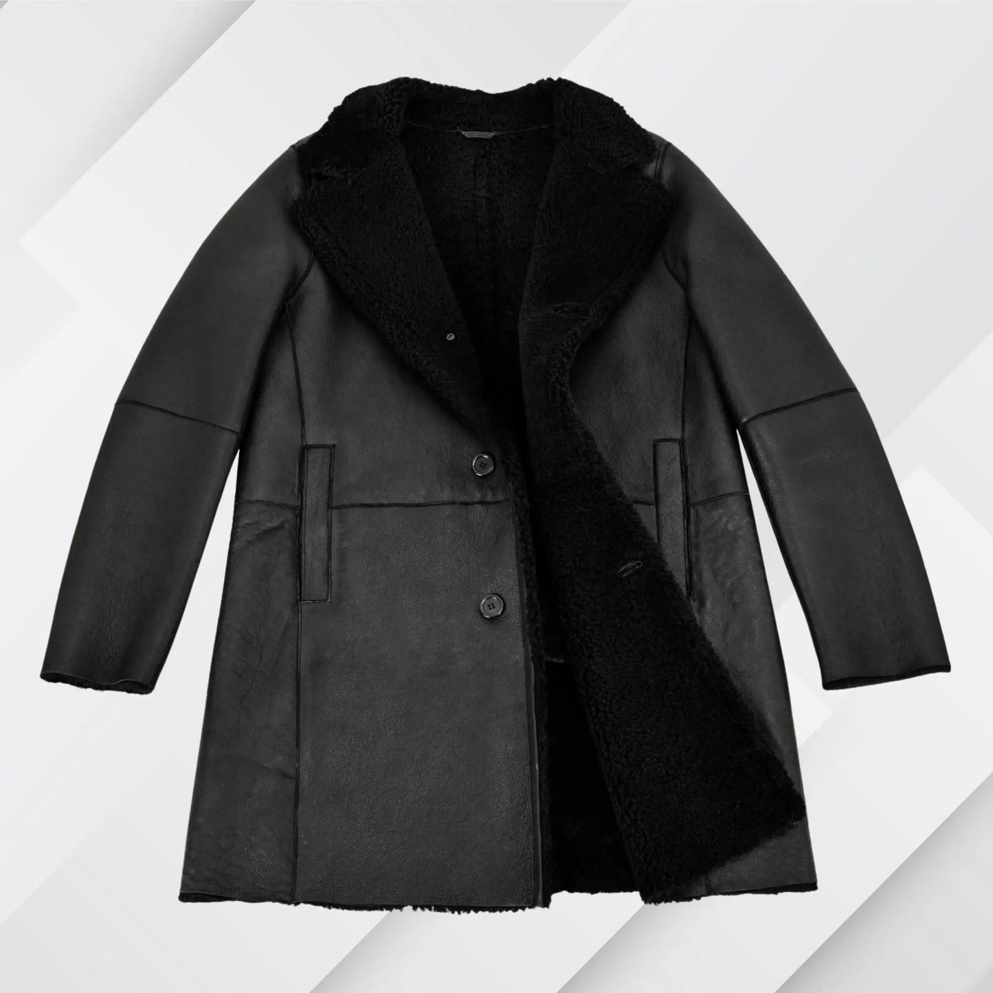 Men's Black Shearling Trench Coat – Buy Real Sheepskin Leather Jacket On Sale My Store