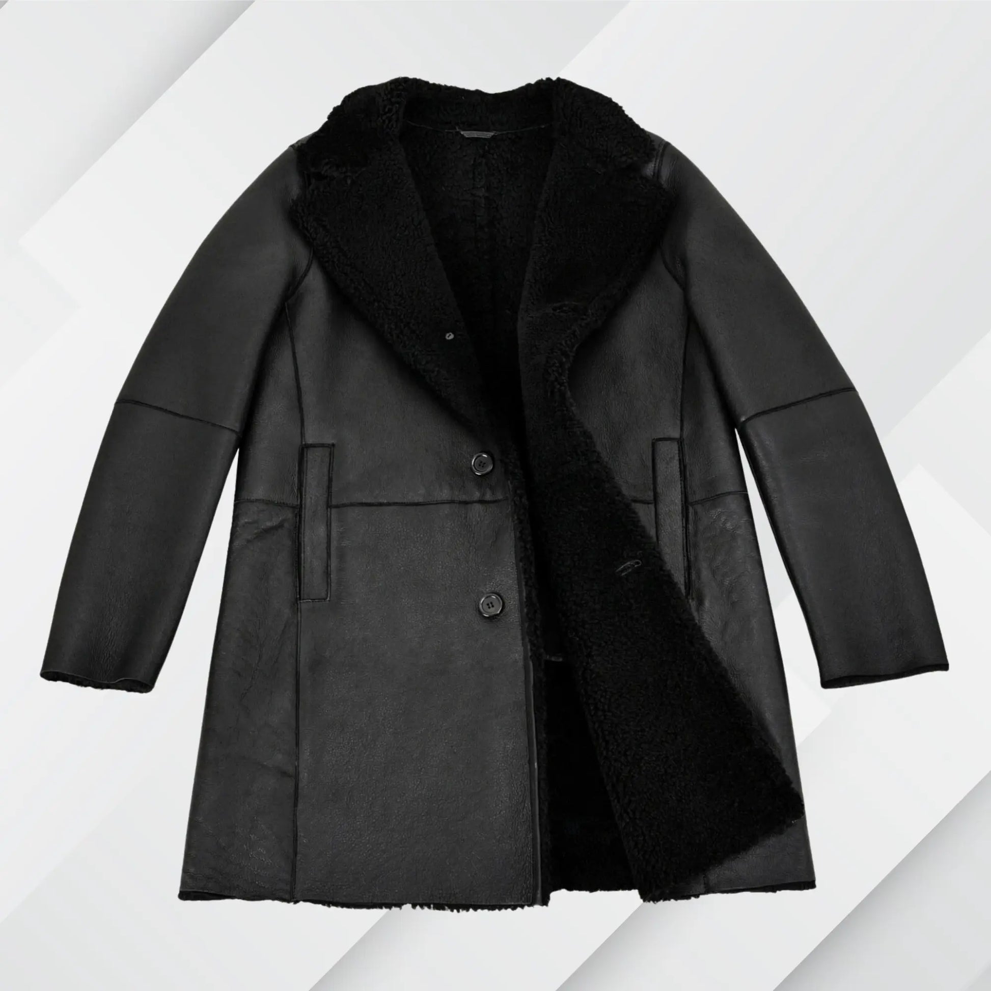 Men's Black Shearling Trench Coat – Buy Real Sheepskin Leather Jacket On Sale My Store