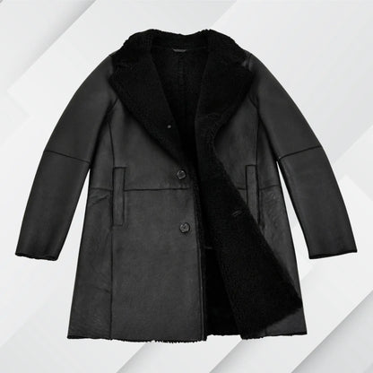 Men's Black Shearling Trench Coat – Buy Real Sheepskin Leather Jacket On Sale My Store