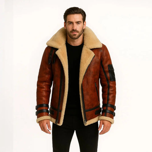 Men's RAF B3 Aviator Pilot Flying Sheepskin Bomber Jacket My Store