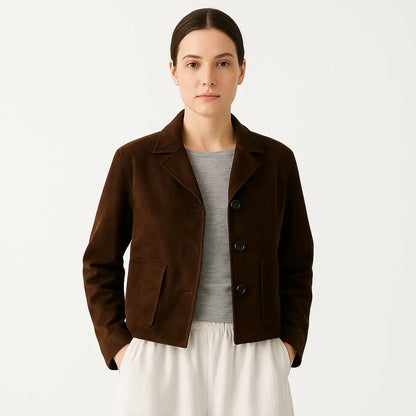 Women's Short Suede Leather Blazer Coat My Store