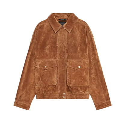 Sheep Skin Suede Leather Bomber Jacket with Pockets Camel XS - 3XL, Gift for Her, Women Fashion My Store