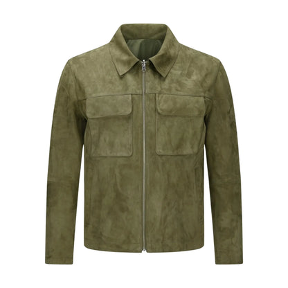 Mens Green Leather Trucker Pure Suede Jacket My Store