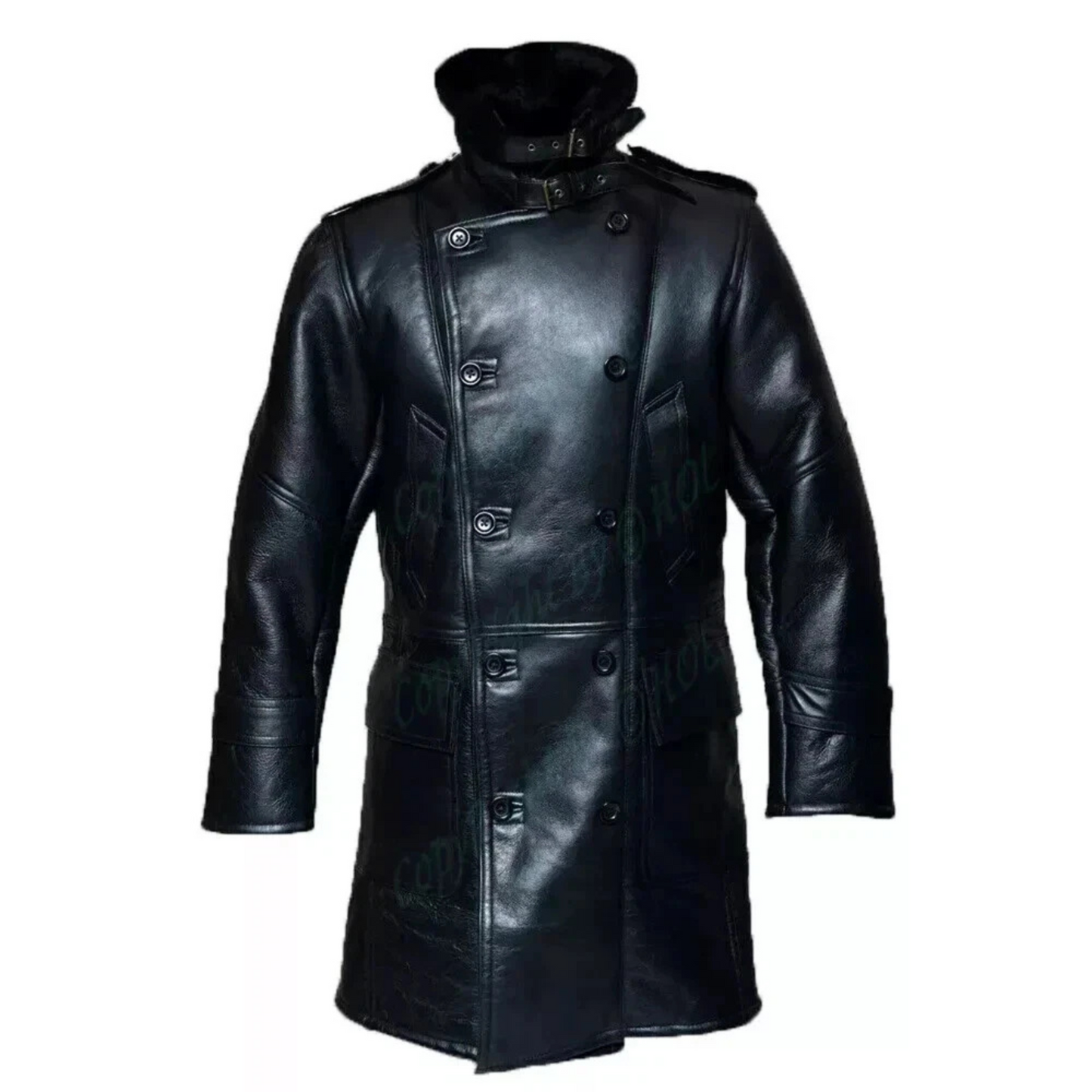 Men’s RAF Long Shearling Bomber Overcoat – Black Real Sheepskin Fur Lined Leather Jacket Bakshi Artisanal