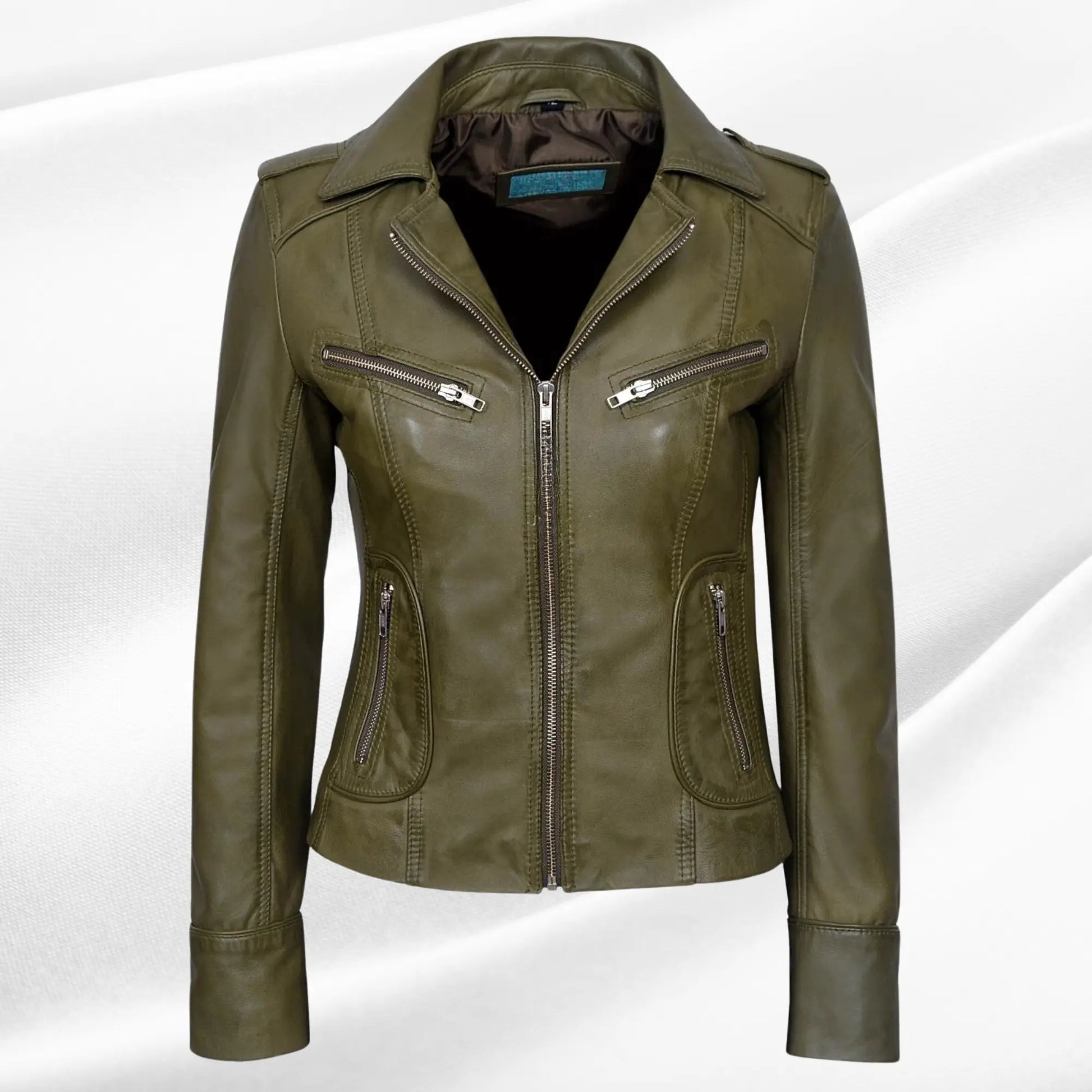 Ladies Leather Jacket | Olive Fashion Biker Style My Store