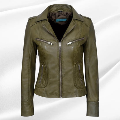 Ladies Leather Jacket | Olive Fashion Biker Style My Store