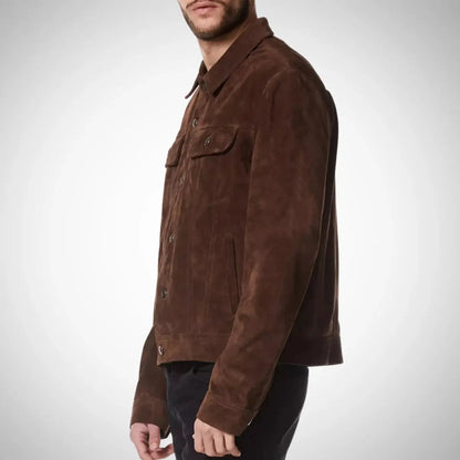Men's Brown Suede Leather Trucker Jacket My Store