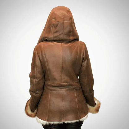 Women's Long-Hair Toscana Shearling Leather Coat with Hood My Store