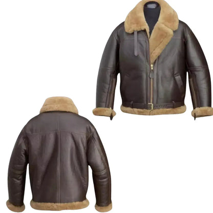 B3 RAF Brown Men's Shearling Leather Bomber Jacket My Store