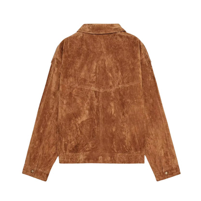 Sheep Skin Suede Leather Bomber Jacket with Pockets Camel XS - 3XL, Gift for Her, Women Fashion My Store