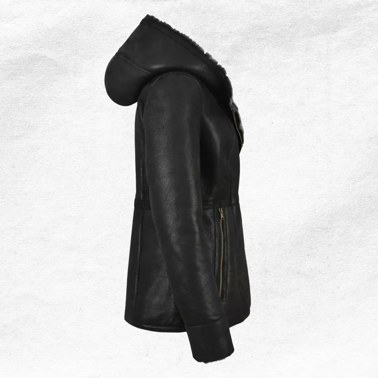 Ladies B3 Flying Real Shearling Sheepskin Black Fur Hoodie Jacket My Store