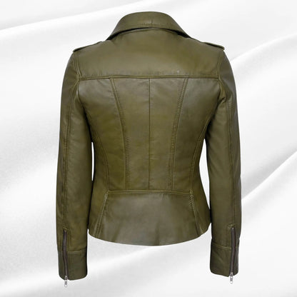 Ladies Leather Jacket | Olive Fashion Biker Style My Store