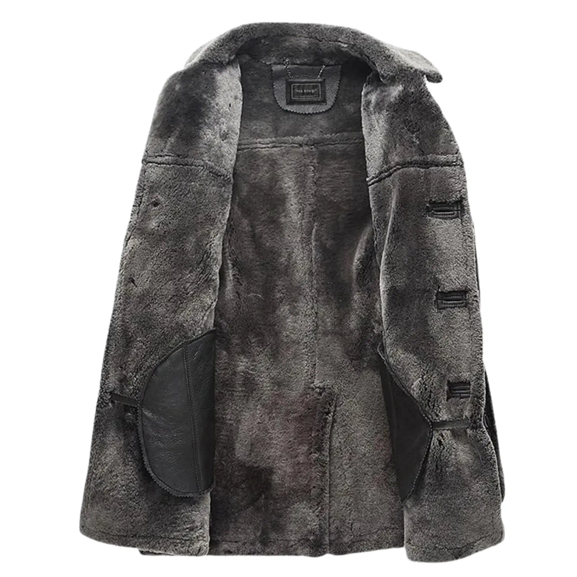 Men’s Bomber Shearling Jacket – Genuine Sheepskin Long Coat, Retro Aviator / Pilot Style My Store