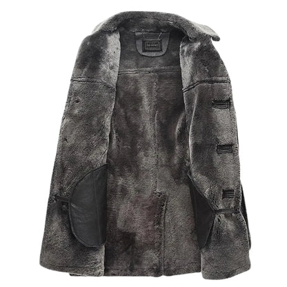 Men’s Bomber Shearling Jacket – Genuine Sheepskin Long Coat, Retro Aviator / Pilot Style My Store