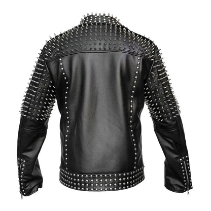Custom Studded Leather Biker Jacket – Handmade Punk Moto Spike Jacket – Men Rock Motorcycle Coat My Store