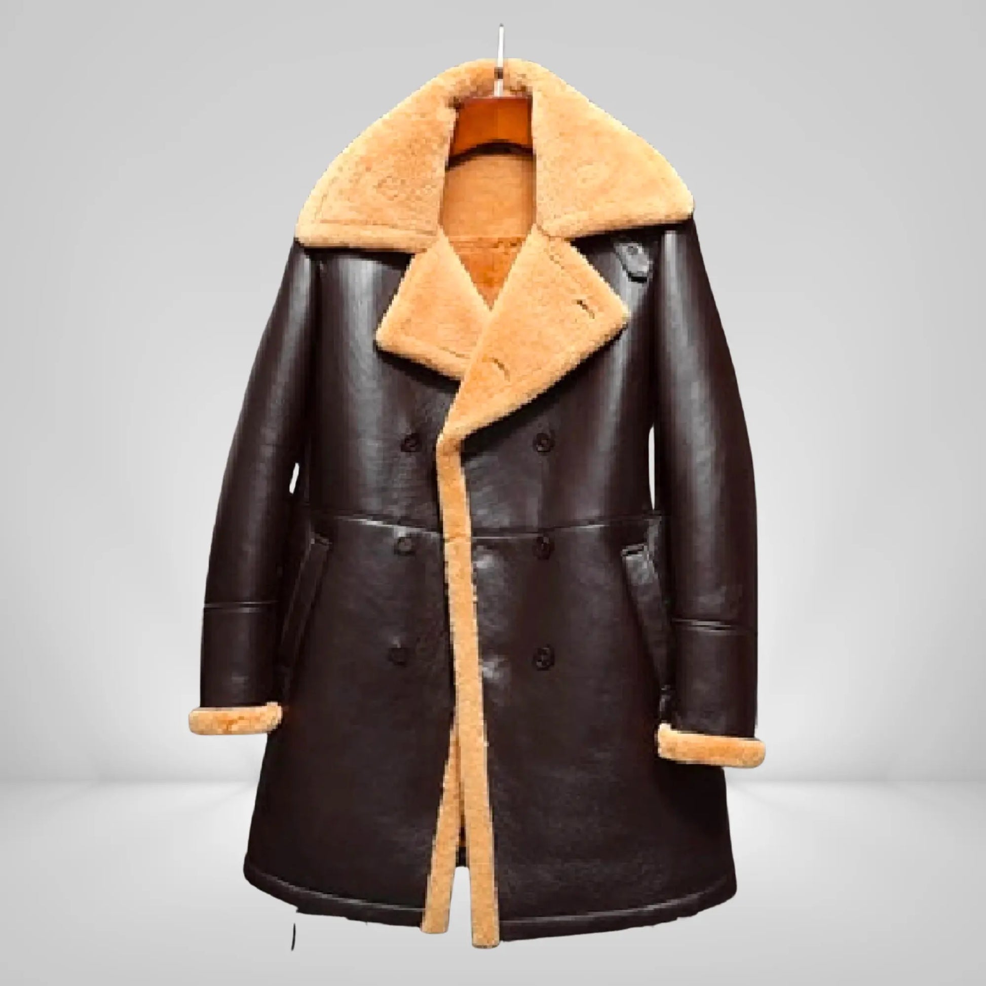 Men's Long Sheepskin Trench Coat – Stylish Full-Length Winter Coat My Store