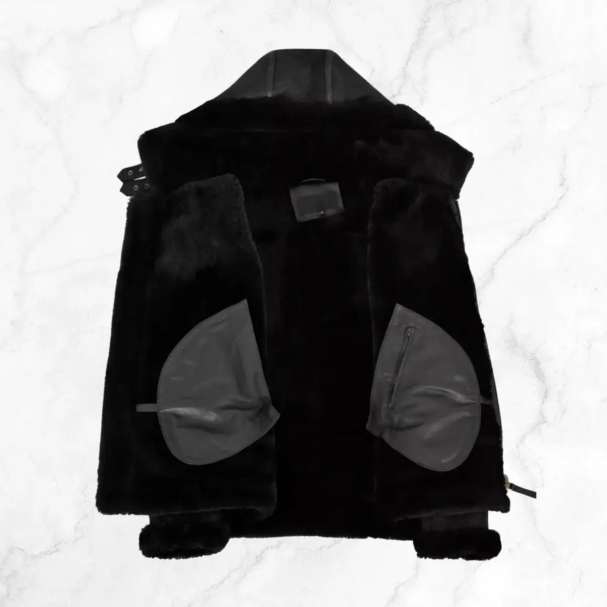Men's RAF B3 Aviator SheepSkin Hooded Black Leather Jacket My Store