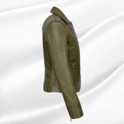 Ladies Leather Jacket | Olive Fashion Biker Style My Store