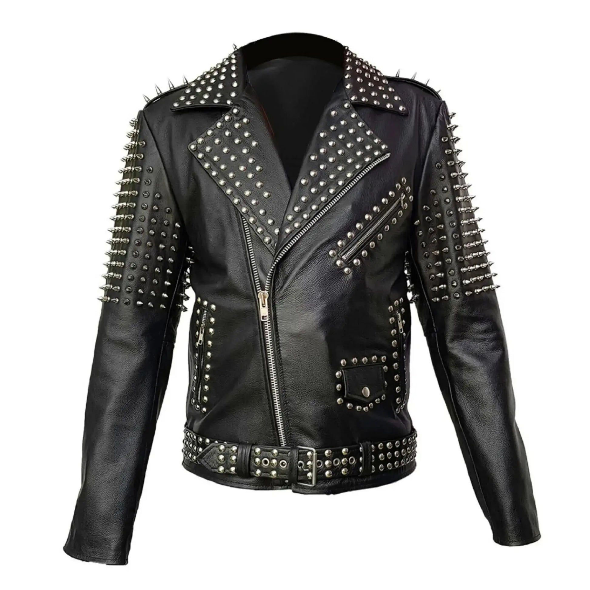 Custom Studded Leather Biker Jacket – Handmade Punk Moto Spike Jacket – Men Rock Motorcycle Coat My Store