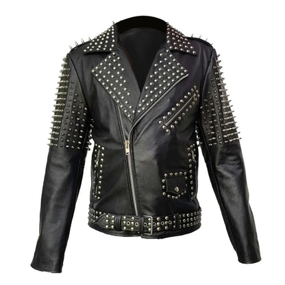 Custom Studded Leather Biker Jacket – Handmade Punk Moto Spike Jacket – Men Rock Motorcycle Coat My Store