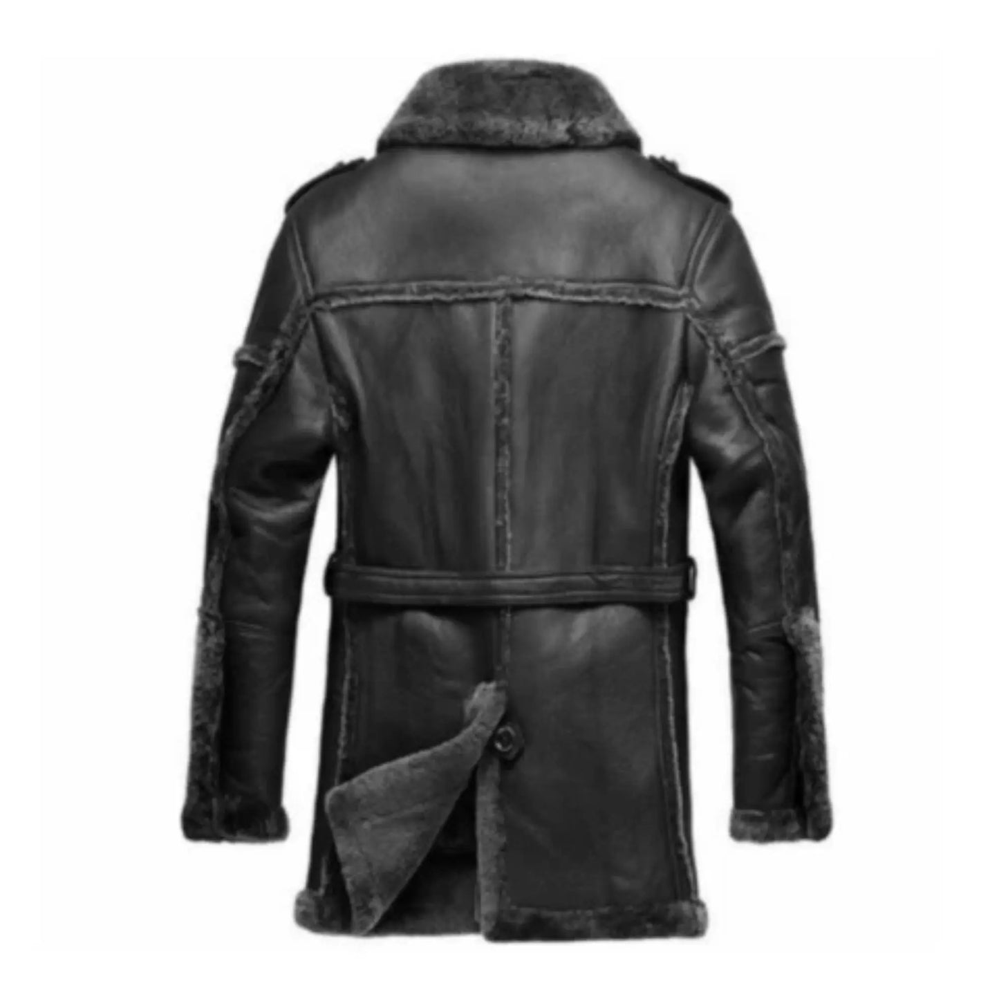 Men’s Bomber Shearling Jacket – Genuine Sheepskin Long Coat, Retro Aviator / Pilot Style My Store