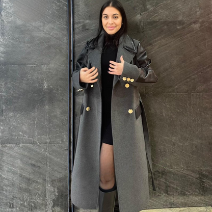 Gray Lambskin Jumbo Leather Long Caot for Women